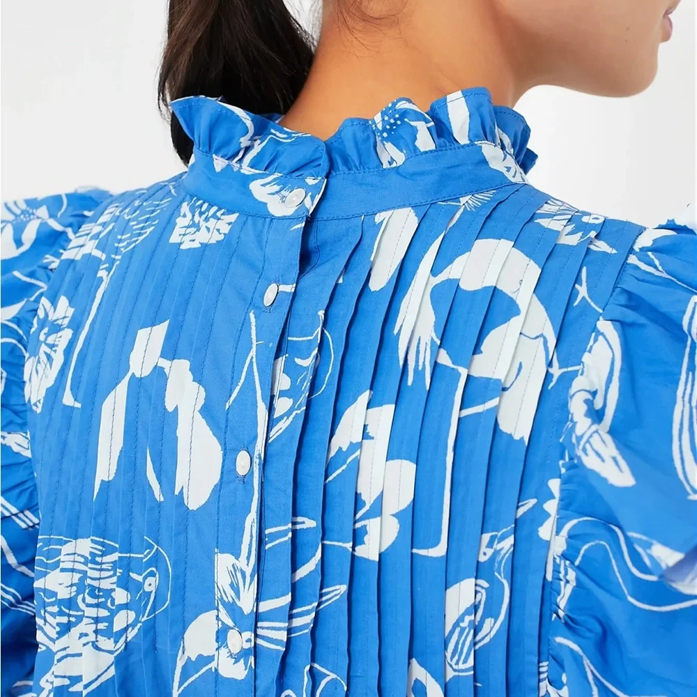 OLIPHANT Exclusive Audubon Blue Pintuck Ruffle Mini Dress - Picture 5 of 12